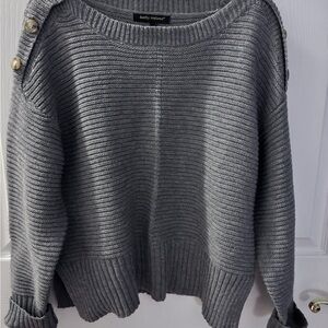 Kathy Ireland Gray Knit Sweater with Button Accents